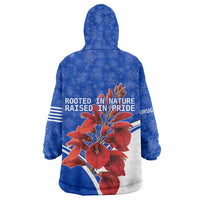 Uruguay Wearable Blanket Hoodie with Erythrina Flower Illustration Blue White Nature - Wonder Print Shop