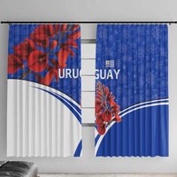 Uruguay Window Curtain with Erythrina Flower Illustration Blue White Nature - Wonder Print Shop
