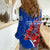 Uruguay Women Casual Shirt with Erythrina Flower Illustration Blue White Nature - Wonder Print Shop
