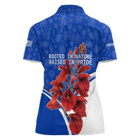 Uruguay Women Polo Shirt with Erythrina Flower Illustration Blue White Nature - Wonder Print Shop