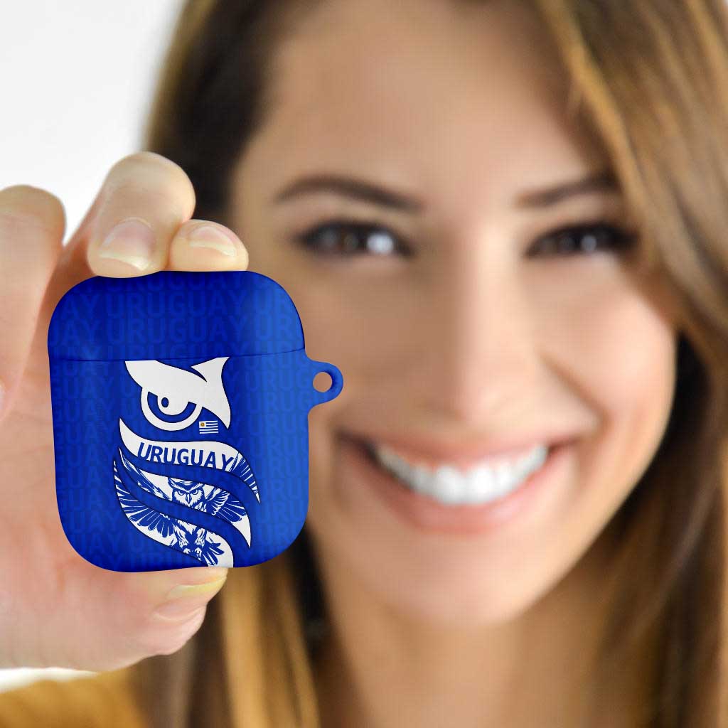 Uruguay AirPods Case with Owl Illustration Blue White Abstract Motion Design - Wonder Print Shop