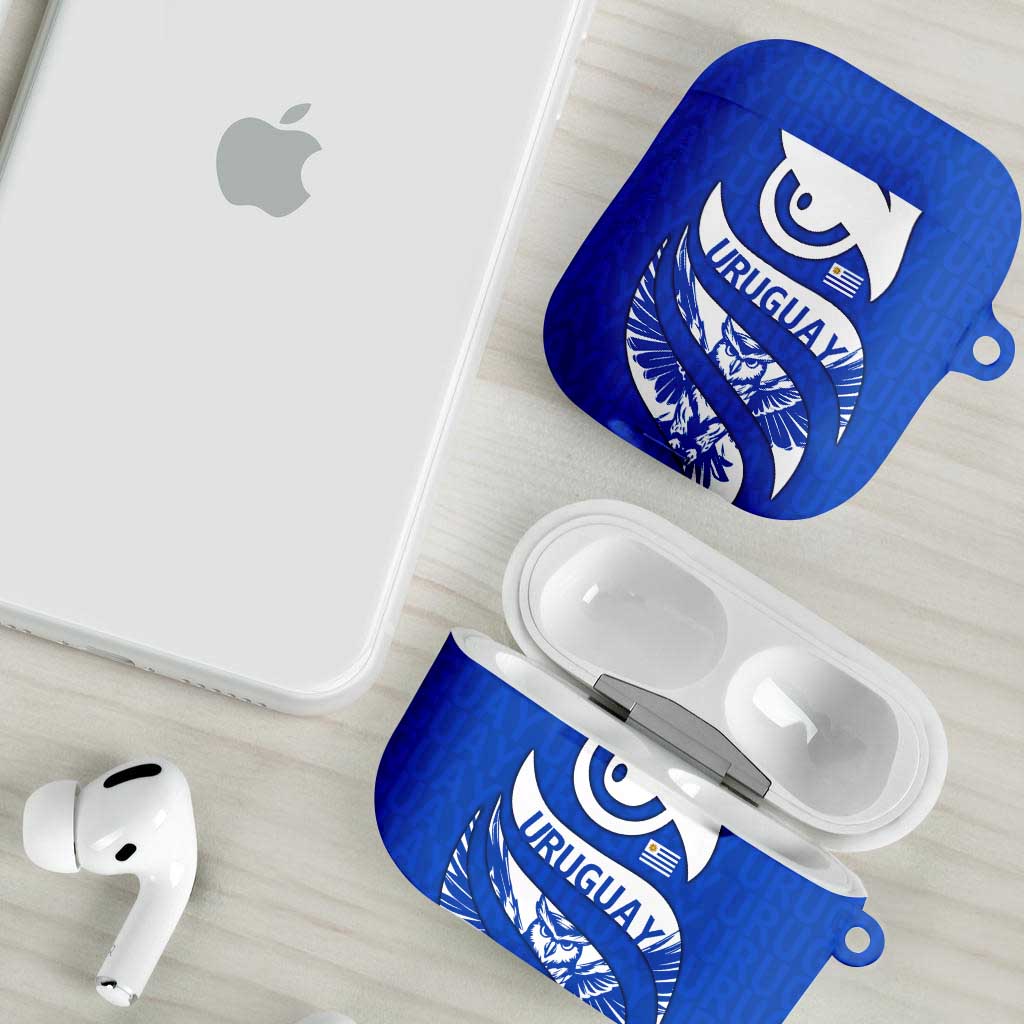 Uruguay AirPods Case with Owl Illustration Blue White Abstract Motion Design - Wonder Print Shop