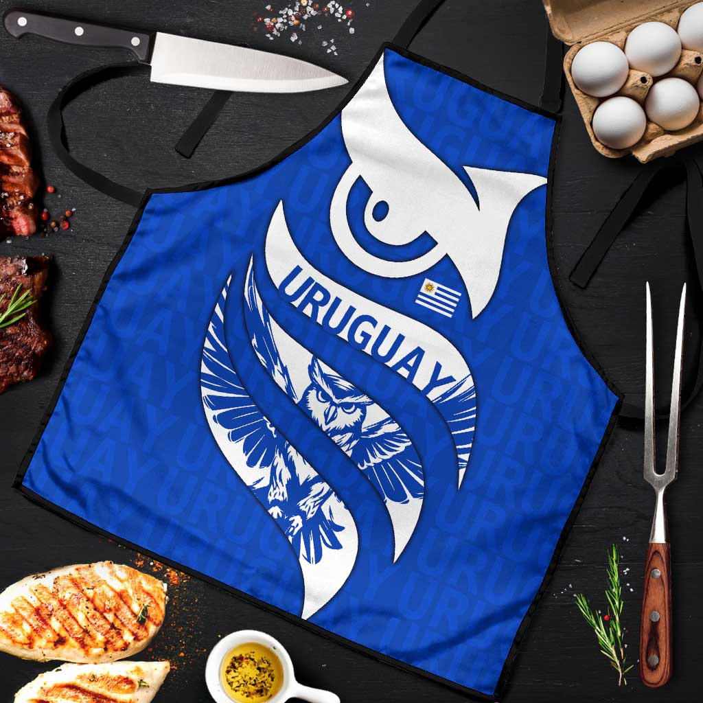Uruguay Apron with Owl Illustration Blue White Abstract Motion Design - Wonder Print Shop