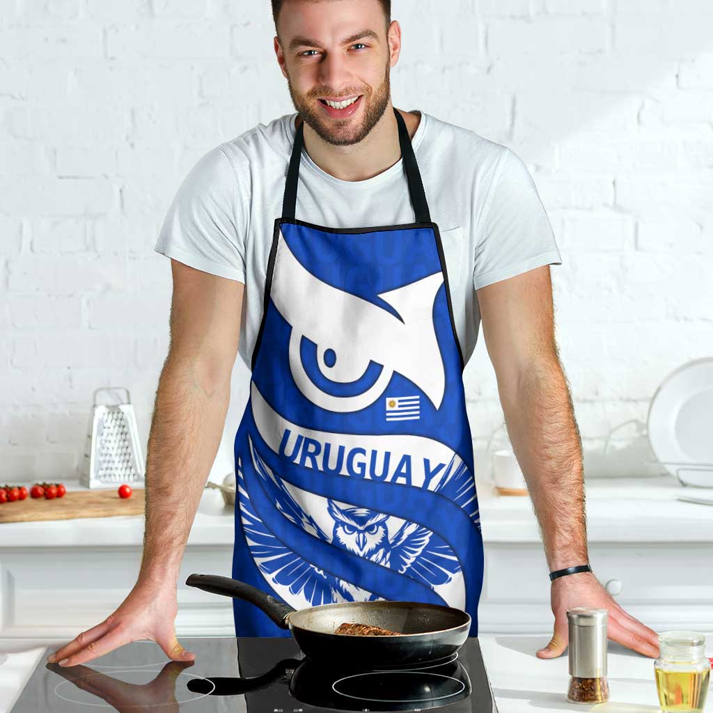 Uruguay Apron with Owl Illustration Blue White Abstract Motion Design - Wonder Print Shop