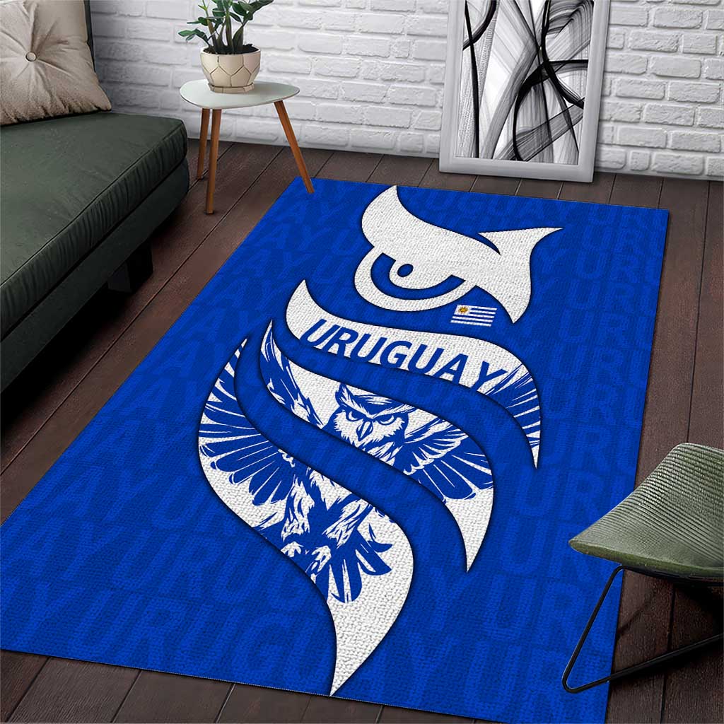 Uruguay Area Rug with Owl Illustration Blue White Abstract Motion Design - Wonder Print Shop