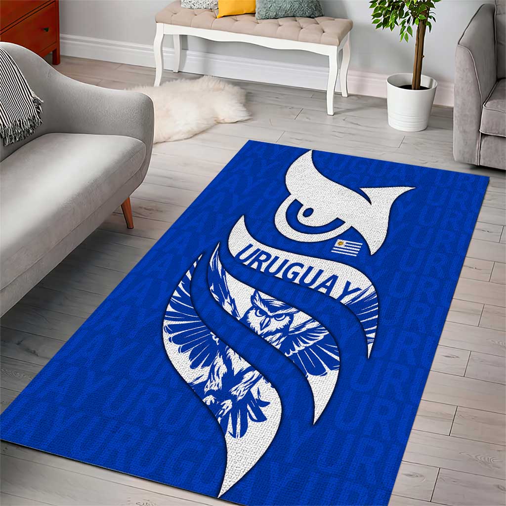 Uruguay Area Rug with Owl Illustration Blue White Abstract Motion Design - Wonder Print Shop