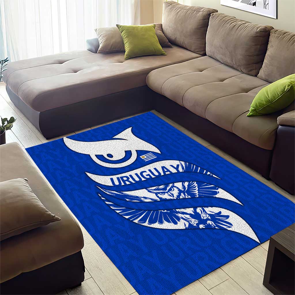 Uruguay Area Rug with Owl Illustration Blue White Abstract Motion Design - Wonder Print Shop