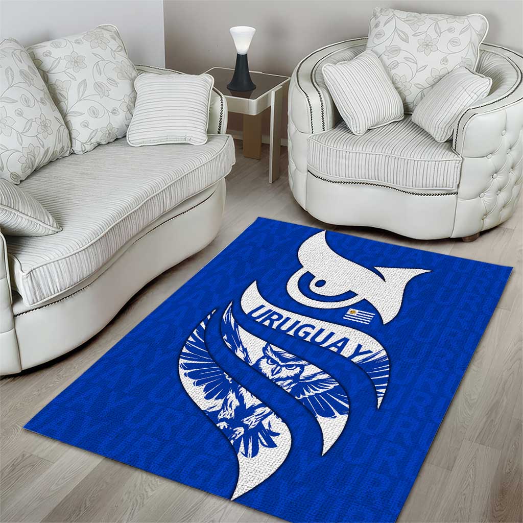 Uruguay Area Rug with Owl Illustration Blue White Abstract Motion Design - Wonder Print Shop