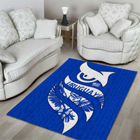 Uruguay Area Rug with Owl Illustration Blue White Abstract Motion Design - Wonder Print Shop