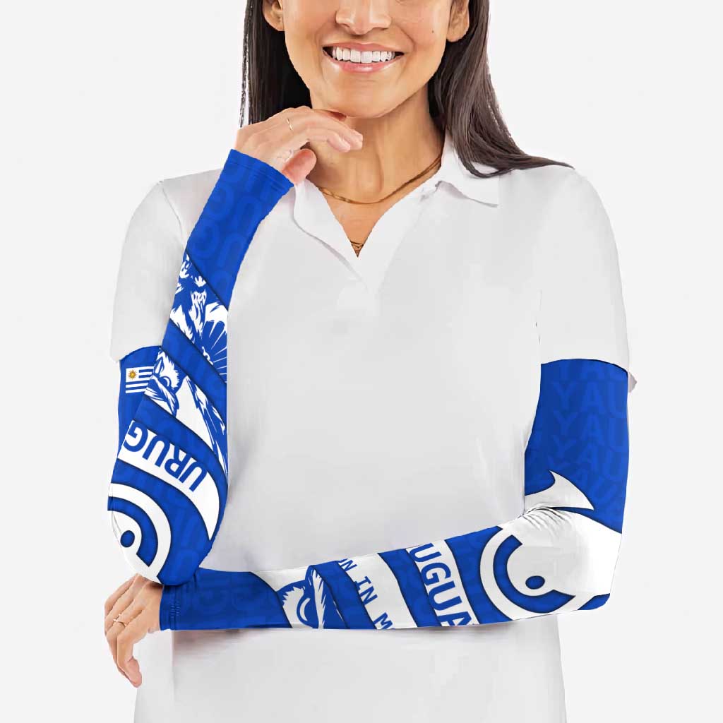 Uruguay Arm Sleeves with Owl Illustration Blue White Abstract Motion Design - Wonder Print Shop