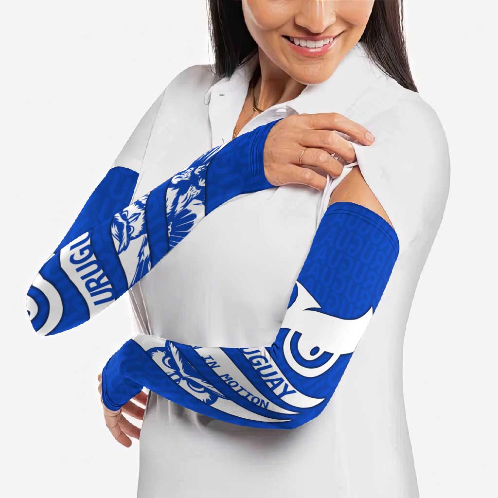 Uruguay Arm Sleeves with Owl Illustration Blue White Abstract Motion Design - Wonder Print Shop
