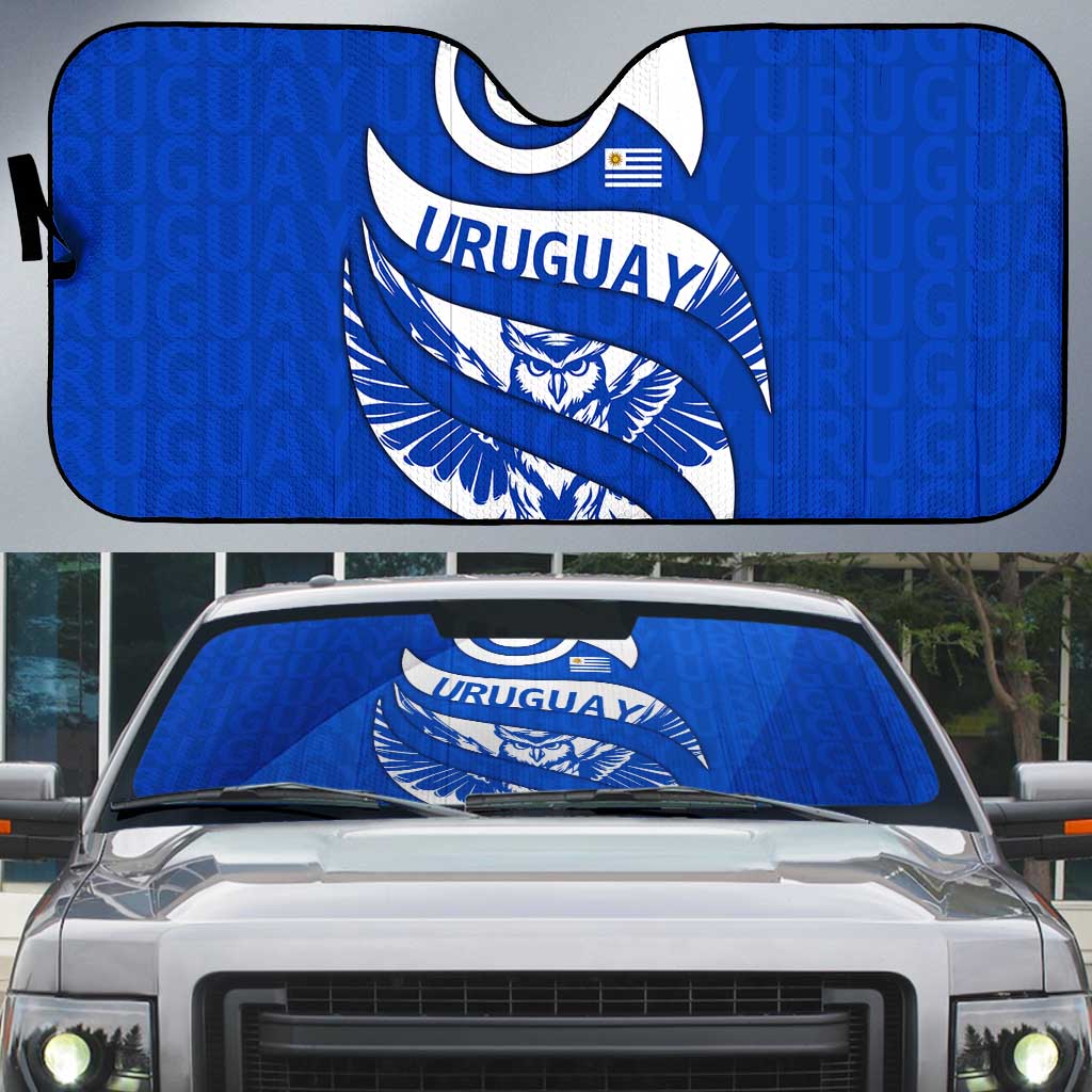 Uruguay Auto Sun Shade with Owl Illustration Blue White Abstract Motion Design - Wonder Print Shop