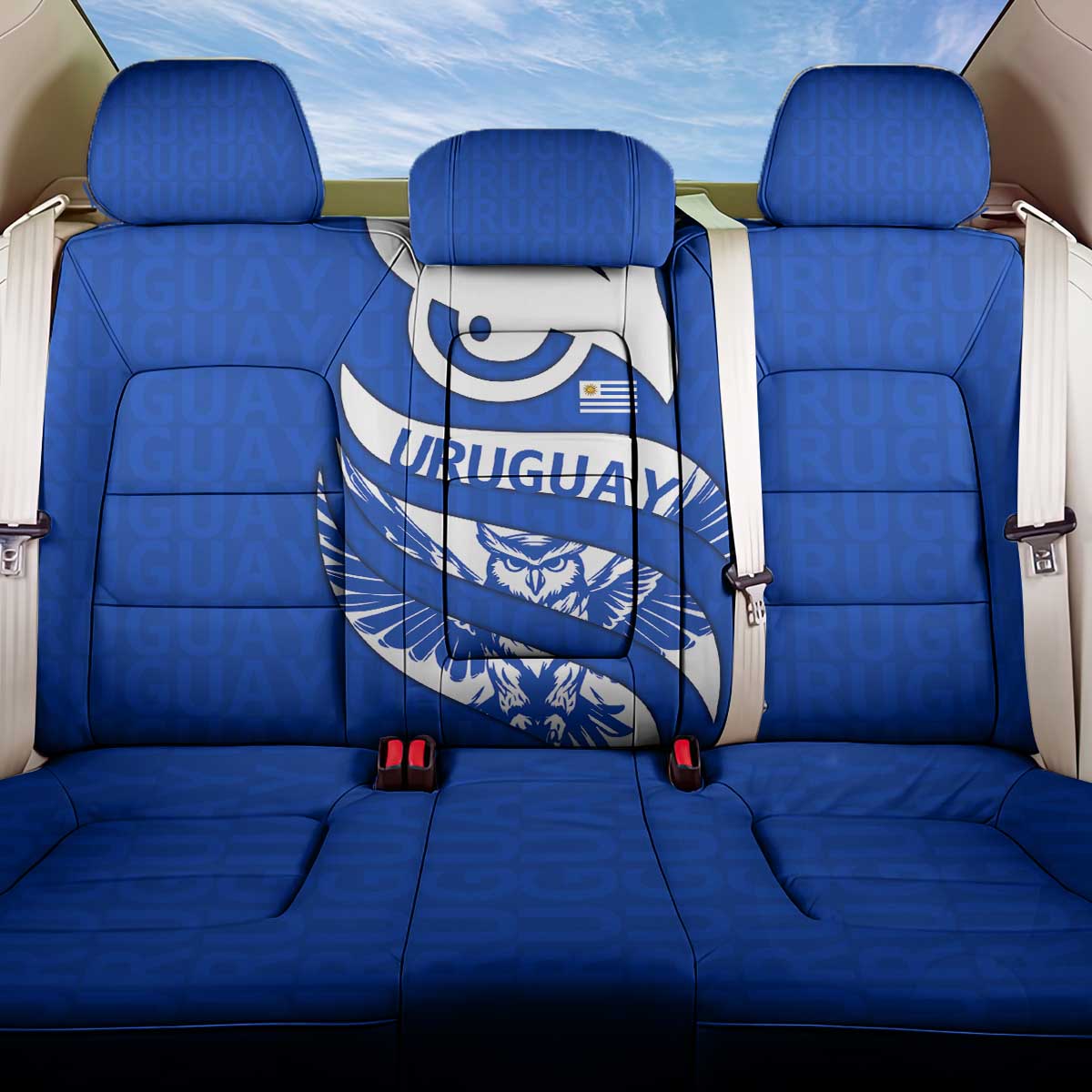Uruguay Back Car Seat Cover with Owl Illustration Blue White Abstract Motion Design - Wonder Print Shop