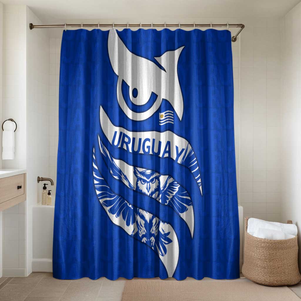 Uruguay Bathroom Set with Owl Illustration Blue White Abstract Motion Design - Wonder Print Shop