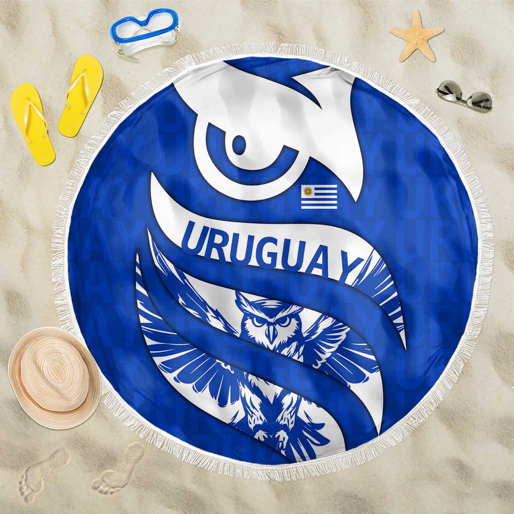 Uruguay Beach Blanket with Owl Illustration Blue White Abstract Motion Design - Wonder Print Shop