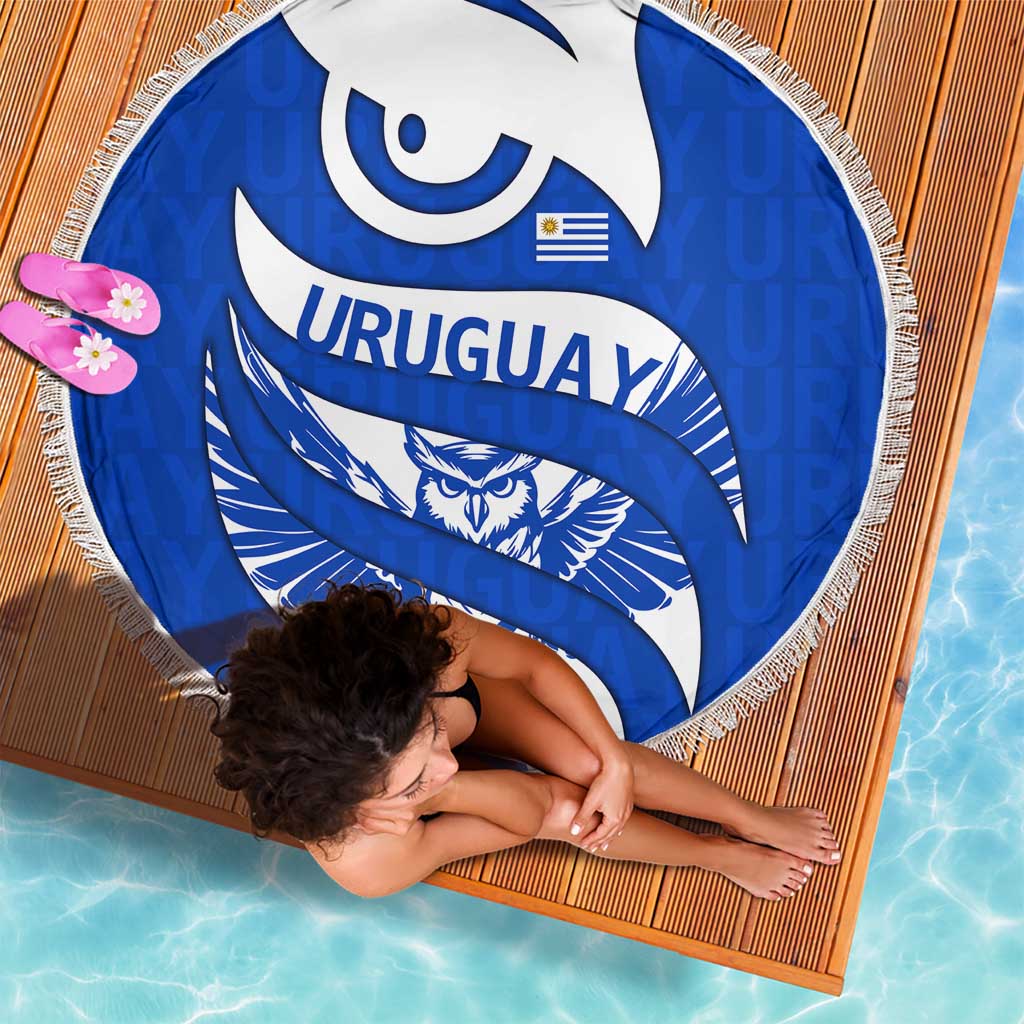 Uruguay Beach Blanket with Owl Illustration Blue White Abstract Motion Design - Wonder Print Shop