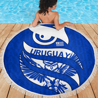 Uruguay Beach Blanket with Owl Illustration Blue White Abstract Motion Design - Wonder Print Shop