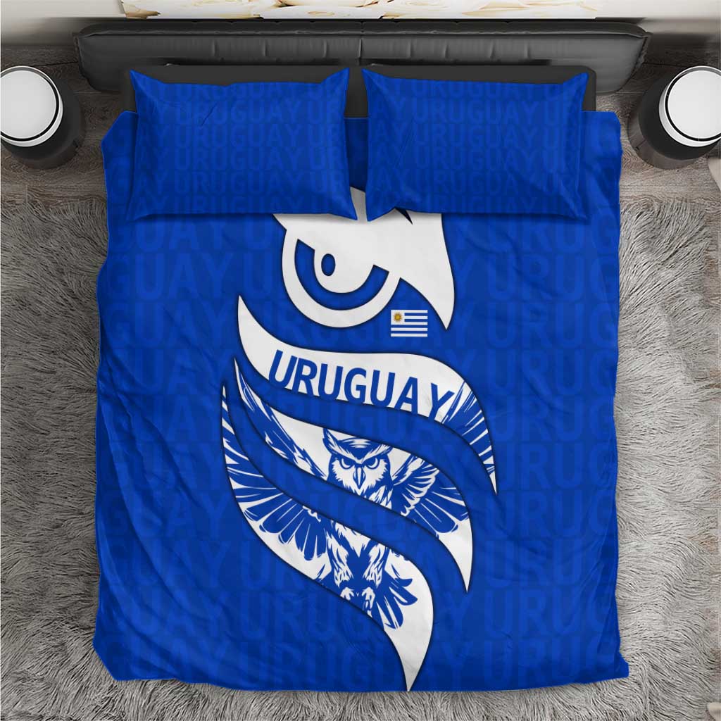 Uruguay Bedding Set with Owl Illustration Blue White Abstract Motion Design - Wonder Print Shop