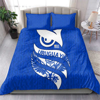 Uruguay Bedding Set with Owl Illustration Blue White Abstract Motion Design - Wonder Print Shop