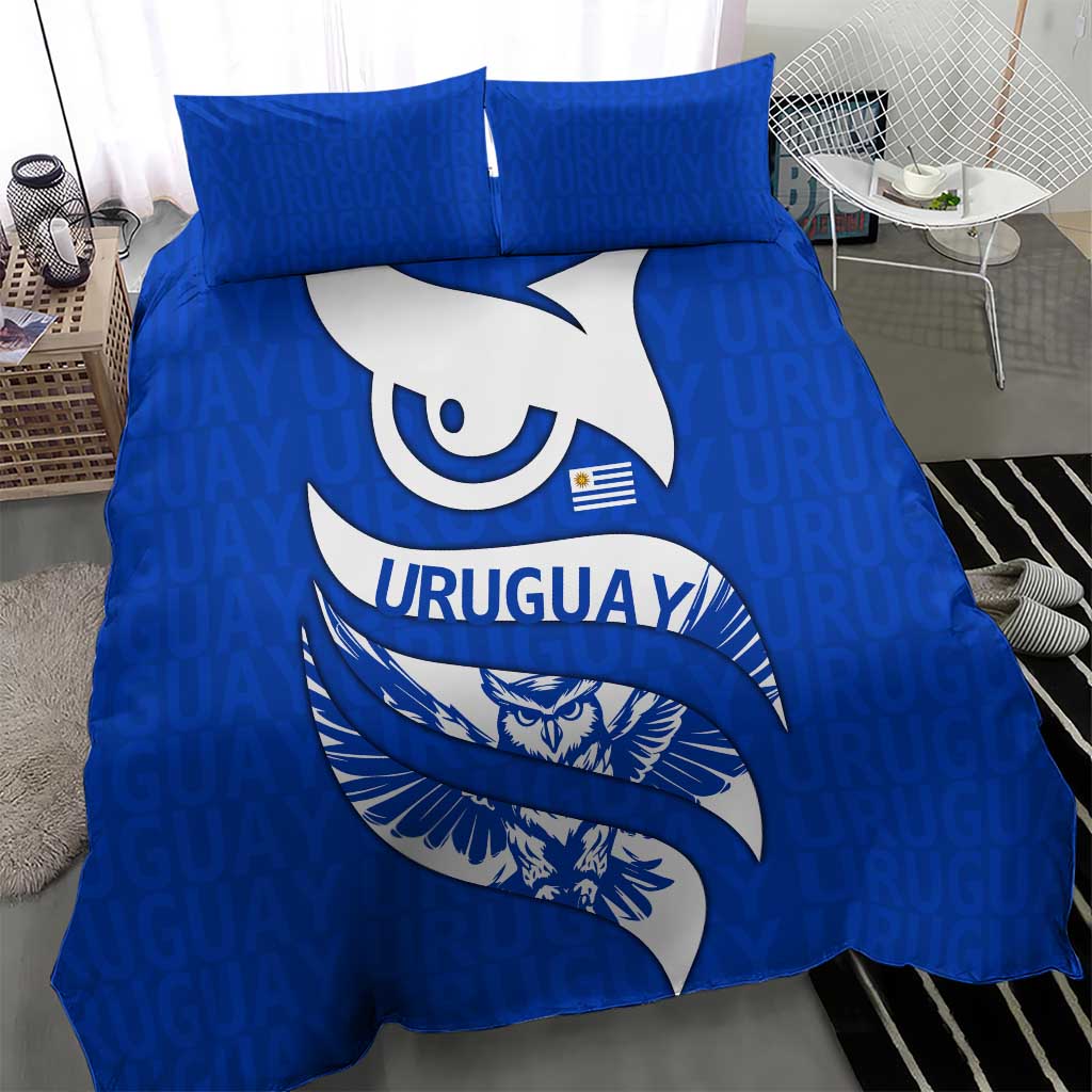 Uruguay Bedding Set with Owl Illustration Blue White Abstract Motion Design - Wonder Print Shop