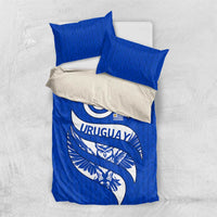 Uruguay Bedding Set with Owl Illustration Blue White Abstract Motion Design - Wonder Print Shop