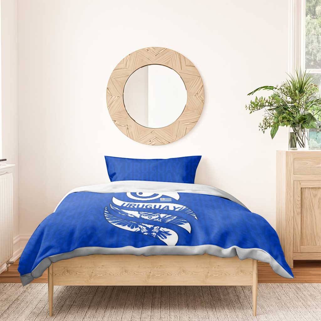 Uruguay Bedding Set with Owl Illustration Blue White Abstract Motion Design - Wonder Print Shop