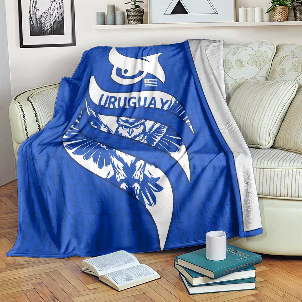 Uruguay Blanket with Owl Illustration Blue White Abstract Motion Design - Wonder Print Shop