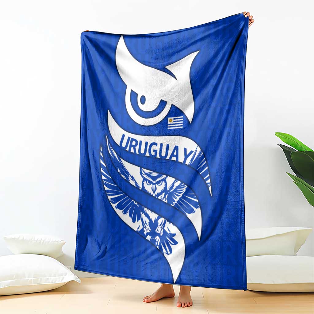 Uruguay Blanket with Owl Illustration Blue White Abstract Motion Design - Wonder Print Shop