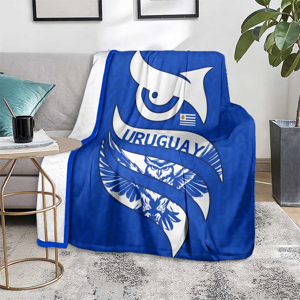 Uruguay Blanket with Owl Illustration Blue White Abstract Motion Design - Wonder Print Shop