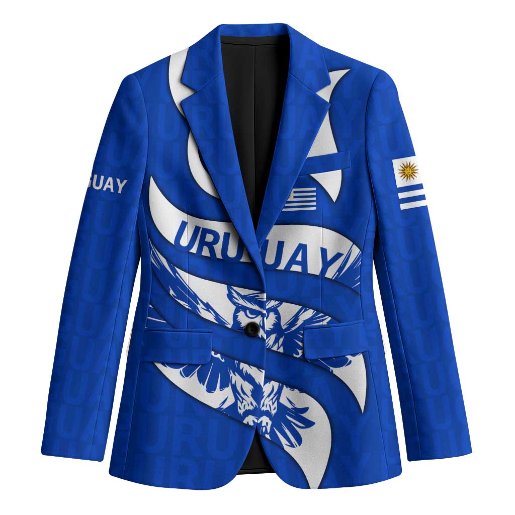 Uruguay Blazer with Owl Illustration Blue White Abstract Motion Design - Wonder Print Shop