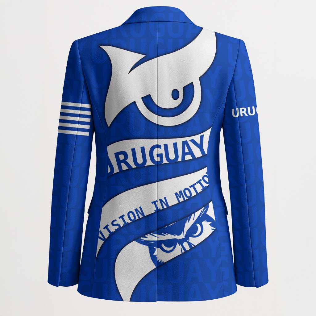Uruguay Blazer with Owl Illustration Blue White Abstract Motion Design - Wonder Print Shop