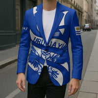 Uruguay Blazer with Owl Illustration Blue White Abstract Motion Design - Wonder Print Shop