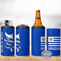 Uruguay 4 in 1 Can Cooler Tumbler with Owl Illustration Blue White Abstract Motion Design - Wonder Print Shop