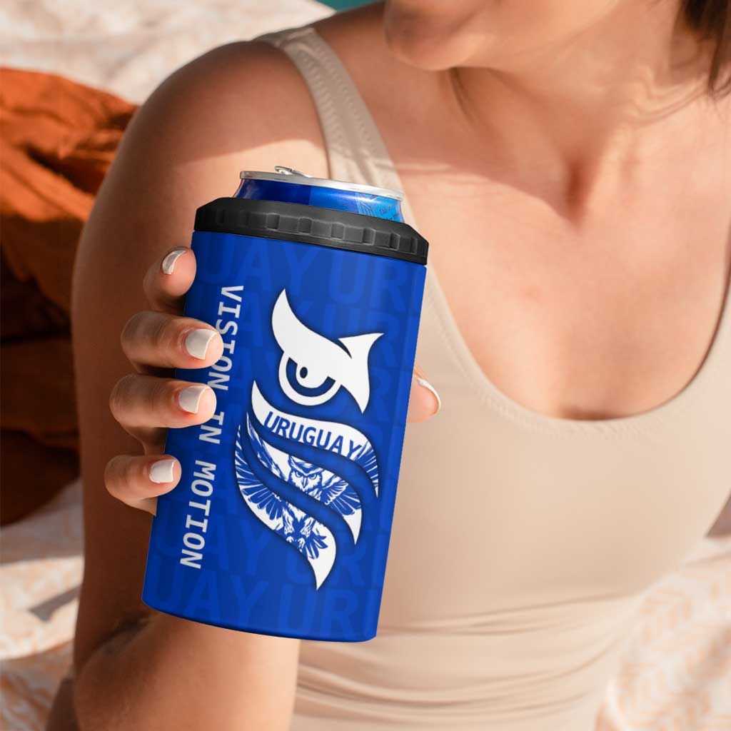 Uruguay 4 in 1 Can Cooler Tumbler with Owl Illustration Blue White Abstract Motion Design - Wonder Print Shop