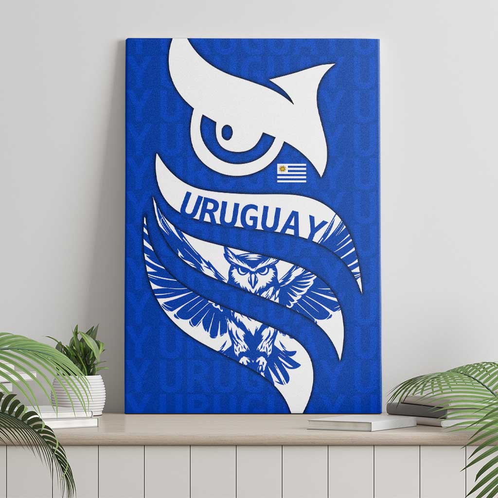 Uruguay Canvas Wall Art with Owl Illustration Blue White Abstract Motion Design - Wonder Print Shop