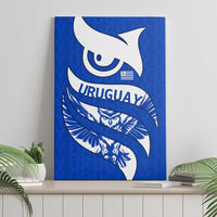 Uruguay Canvas Wall Art with Owl Illustration Blue White Abstract Motion Design - Wonder Print Shop