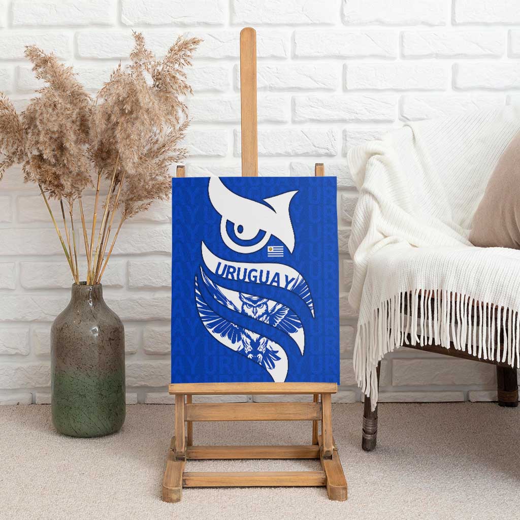 Uruguay Canvas Wall Art with Owl Illustration Blue White Abstract Motion Design - Wonder Print Shop