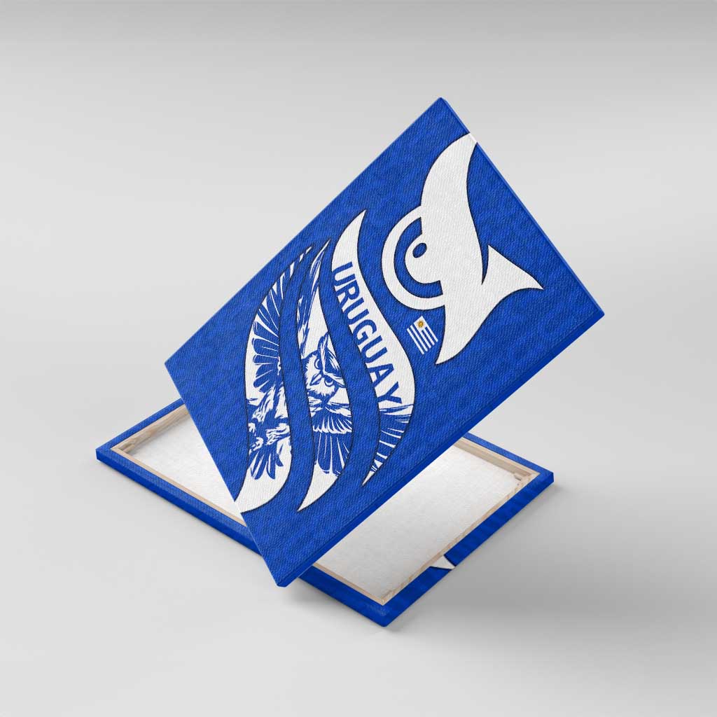 Uruguay Canvas Wall Art with Owl Illustration Blue White Abstract Motion Design - Wonder Print Shop