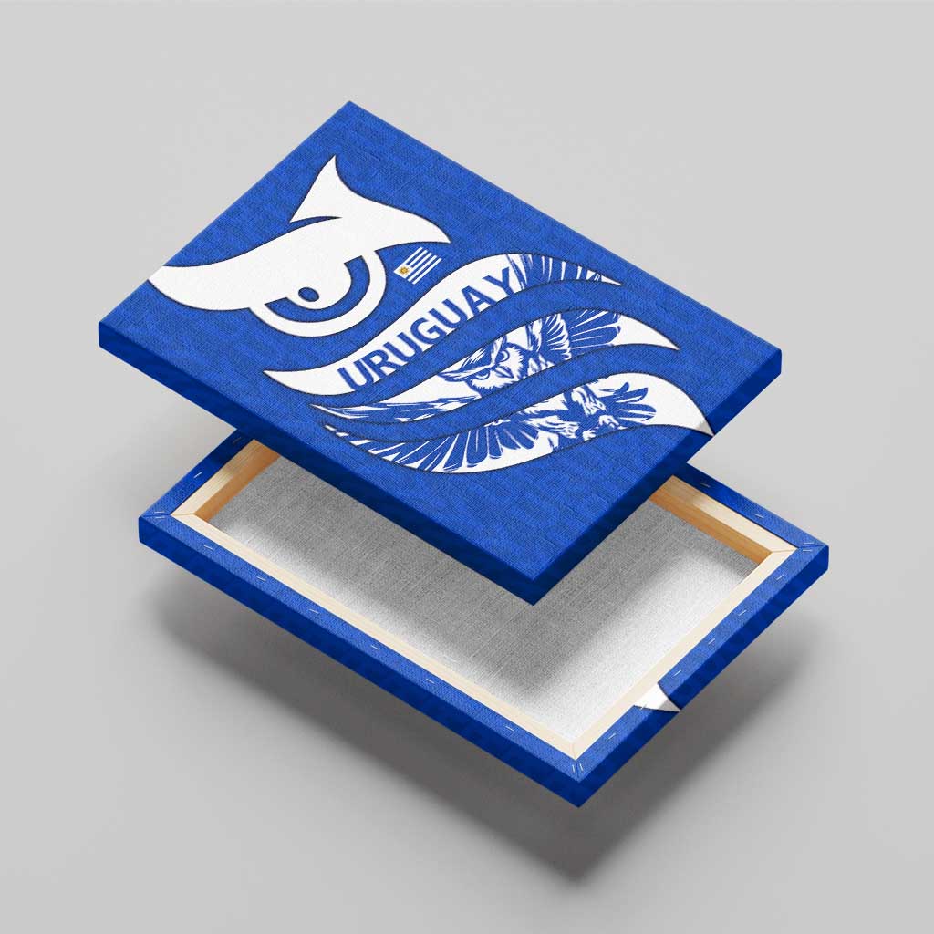 Uruguay Canvas Wall Art with Owl Illustration Blue White Abstract Motion Design - Wonder Print Shop