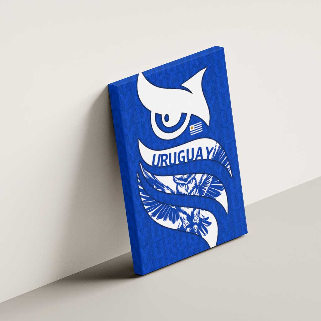 Uruguay Canvas Wall Art with Owl Illustration Blue White Abstract Motion Design - Wonder Print Shop