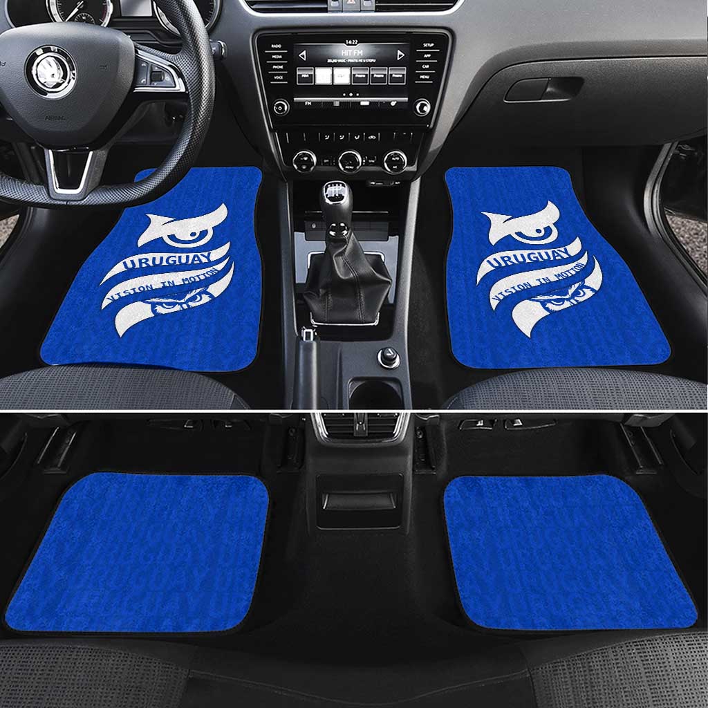 Uruguay Car Mats with Owl Illustration Blue White Abstract Motion Design - Wonder Print Shop