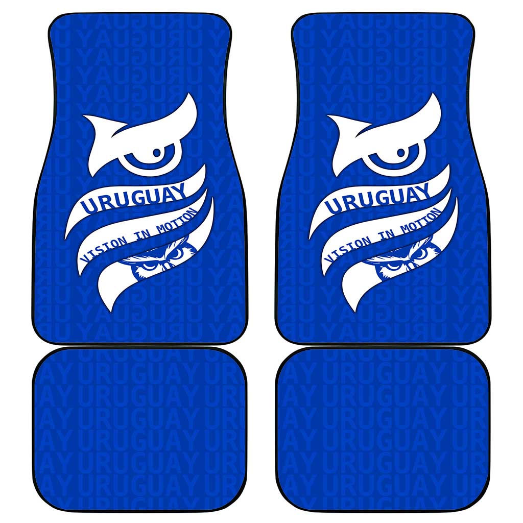 Uruguay Car Mats with Owl Illustration Blue White Abstract Motion Design - Wonder Print Shop