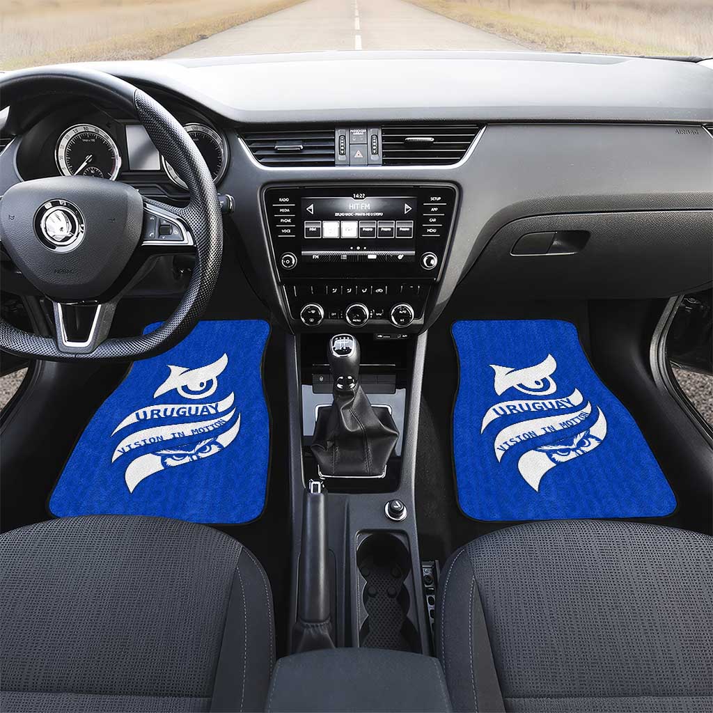Uruguay Car Mats with Owl Illustration Blue White Abstract Motion Design - Wonder Print Shop