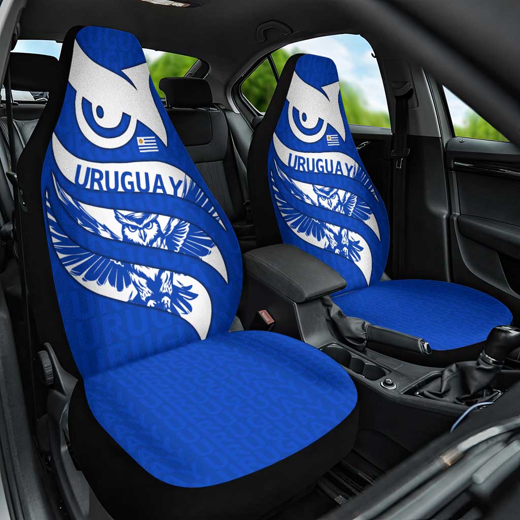 Uruguay Car Seat Cover with Owl Illustration Blue White Abstract Motion Design - Wonder Print Shop