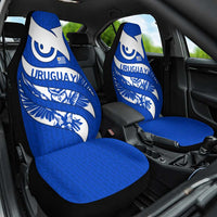 Uruguay Car Seat Cover with Owl Illustration Blue White Abstract Motion Design - Wonder Print Shop