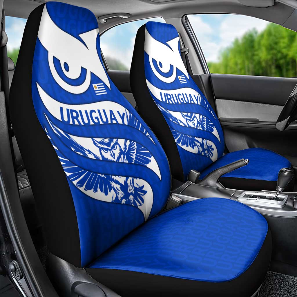 Uruguay Car Seat Cover with Owl Illustration Blue White Abstract Motion Design - Wonder Print Shop