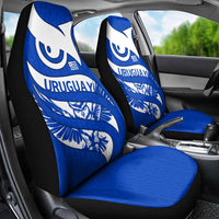 Uruguay Car Seat Cover with Owl Illustration Blue White Abstract Motion Design - Wonder Print Shop