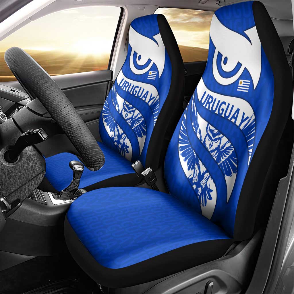 Uruguay Car Seat Cover with Owl Illustration Blue White Abstract Motion Design - Wonder Print Shop
