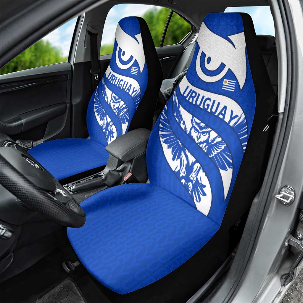 Uruguay Car Seat Cover with Owl Illustration Blue White Abstract Motion Design - Wonder Print Shop