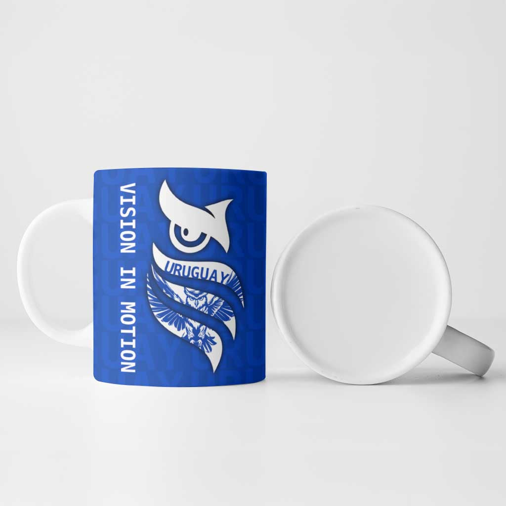 Uruguay Ceramic Mug with Owl Illustration Blue White Abstract Motion Design - Wonder Print Shop